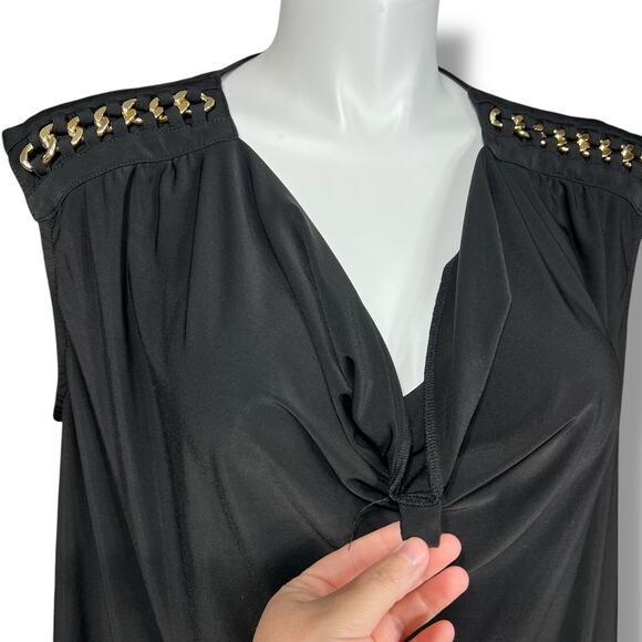 Harper 241 Womens Blouse Shirt Top Drape Neck Chain Accent Stretch Black 2X - Picture 7 of 10